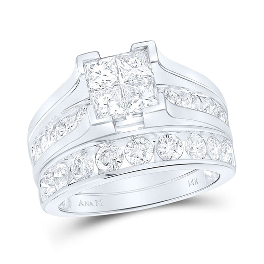 14K White Gold Princess Diamond Bridal Wedding Ring Band Set 3 Cttw, Womens Size: 5-10