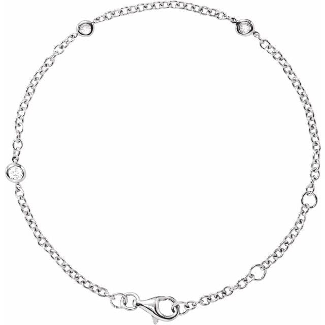14K Yellow Or White Or Rose Gold Round 2.3Mm I1, G-I 5 1/2-7 In Polished 1/6 Ctw Natural Diamond Bezel-Set 3-Station Bracelet