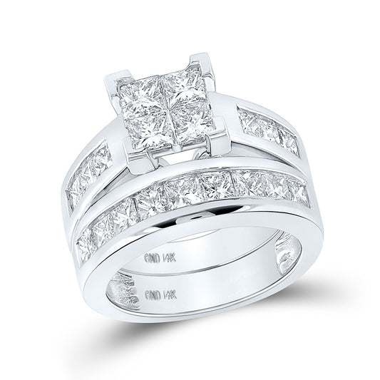 14K White Gold Princess Diamond Bridal Wedding Ring Band Set 3 Cttw, Womens Size: 5-10