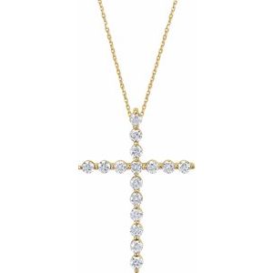 14K Yellow Gold Round 1.7Mm G-H I1 1/4 Ctw Natural Diamond Cross Necklace, Length: 18 In