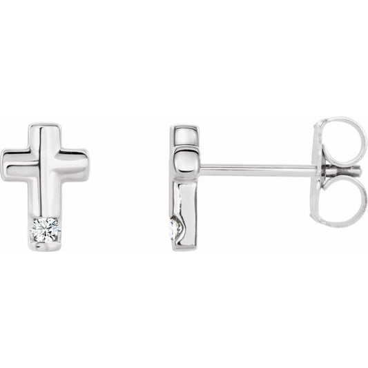 14K White Gold Round 1.5Mm I1, G-H Friction Polished .03 Ctw Natural Diamond Cross Earrings