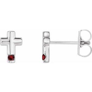 14K White Gold Round Shape 1.5 Mm Natural Mozambique Garnet Cross Earrings