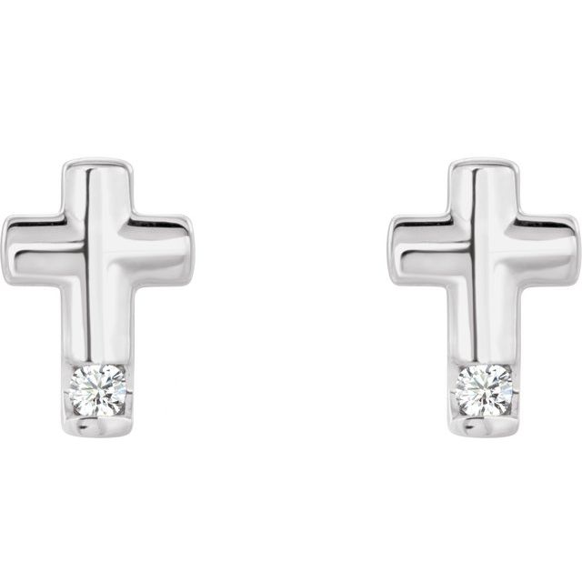14K White Gold Round 1.5Mm I1, G-H Friction Polished .03 Ctw Natural Diamond Cross Earrings