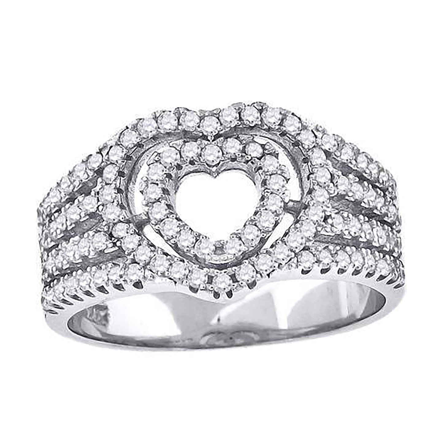 Sterling Silver Womens Cubic-Zirconia Heart Bridal Anniversary Wedding Engagement Band Ring