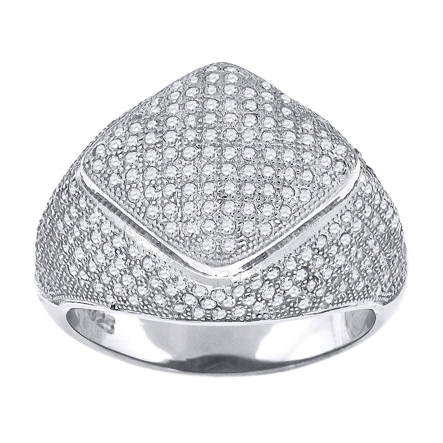 Sterling Silver Mens Cubic Zirconia Square Head Presidential Bridal Anniversary Wedding Engagement Band Ring Sizes 9 To 12