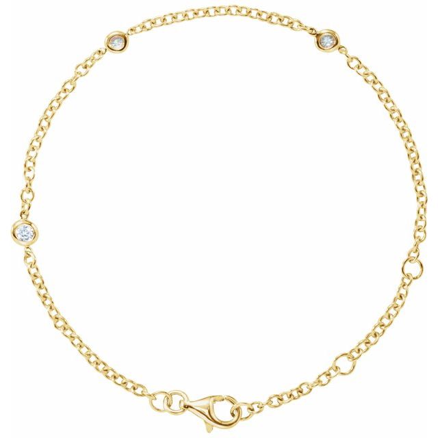 14K Yellow Or White Or Rose Gold Round 2.3Mm I1, G-I 5 1/2-7 In Polished 1/6 Ctw Natural Diamond Bezel-Set 3-Station Bracelet