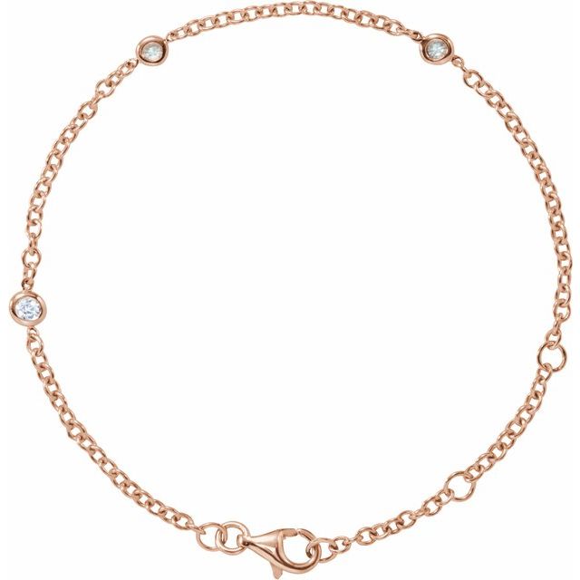 14K Yellow Or White Or Rose Gold Round 2.3Mm I1, G-I 5 1/2-7 In Polished 1/6 Ctw Natural Diamond Bezel-Set 3-Station Bracelet