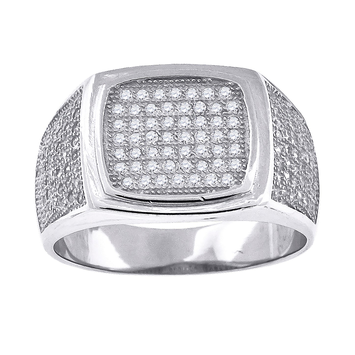 Sterling Silver Men's Cubic Zirconia Square Head Presidential Bridal Anniversary Wedding Engagement Band Ring Sizes 9 To 12