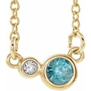 14K Yellow Gold Round 5Mm G-H I1 Natural Blue Zircon And .06 Ctw Natural Diamond Necklace, Length: 16 In