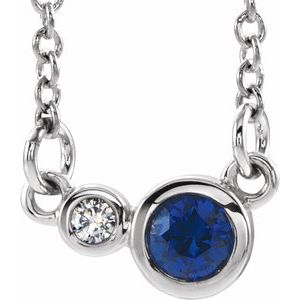 14K White Gold Round 4Mm G-H I1 Lab-Grown Blue Sapphire And .03 Ctw Natural Diamond Necklace, Length: 18 In