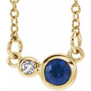 14K Yellow Gold Round 3Mm G-H I1 Natural Blue Sapphire And .02 Ctw Natural Diamond Necklace, Length: 18 In
