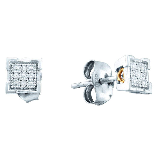 Sterling Silver Womens Round Diamond Square Cluster Earrings .03 Cttw, Length: 0.2 In, Width: 0.2 In