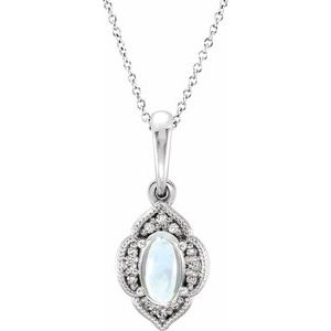 Sterling Silver Oval 5 X 3Mm G-H I1 Natural Rainbow Moonstone And .03 Ctw Natural Diamond Clover Necklace, Length: 18 In