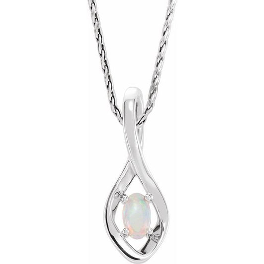 Sterling Silver Oval 5 X 3 Mm 16-18 In Polished Natural White Opal Necklace