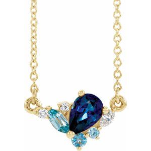 14K Yellow Gold Pear 6 X 4Mm G-H I1 Natural Multi-Gemstone And .05 Ctw Natural Diamond Necklace, Length: 16 In