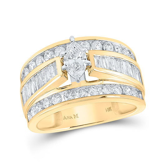 14K Yellow Gold Marquise Diamond Solitaire Bridal Wedding Engagement Ring 2 Cttw, Womens Size: 5-10