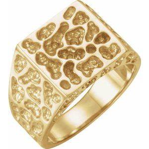 14K Yellow Gold 14 Mm Polished Mens Solid Nugget Ring Size 11