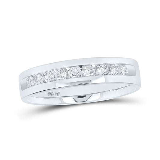 14K White Gold Mens Round Diamond Single-row Channel-set Wedding Band Ring 1/2 Cttw, Mens Size: 7-13