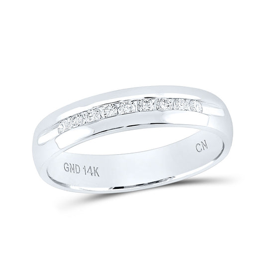 14K White Gold Mens Machine Set Round Diamond Wedding Channel Band Ring 1/4 Cttw, Mens Size: 7-13