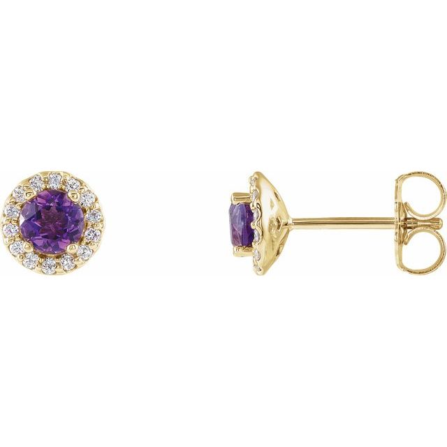 14K Yellow Or White Gold Round Friction Back Polished Natural Gemtone And Natural Diamond Earrings