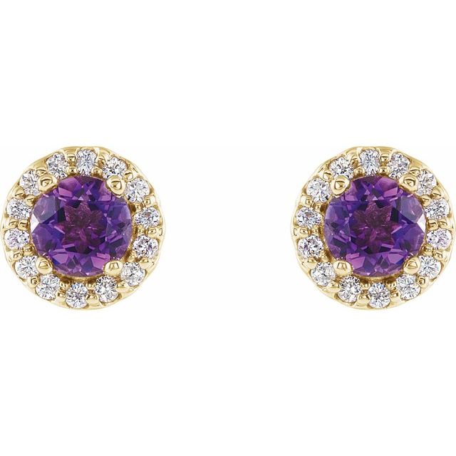 14K Yellow Or White Gold Round Friction Back Polished Natural Gemtone And Natural Diamond Earrings