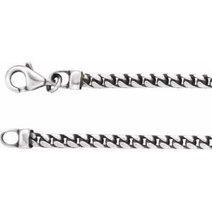 Sterling Silver Lobster Clasp Oxidized Franco Chain, Length: 24 In, Width: 3 Mm