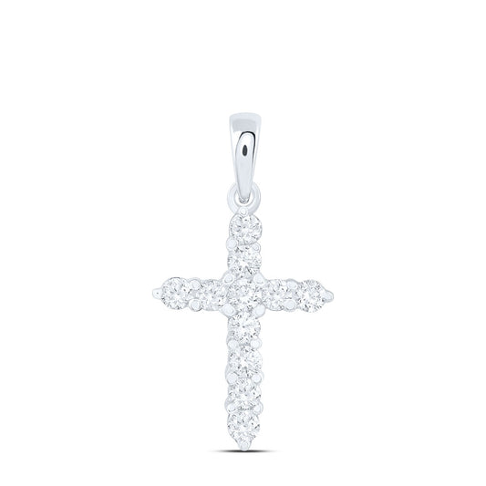 14K White Gold Womens Round Diamond Cross Religious Pendant 1/4 Cttw