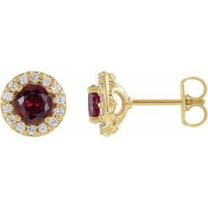 14K Yellow Gold Round 4 Mm Natural Ruby And 1/8 Ctw Natural Diamond Earrings