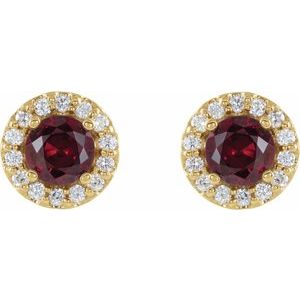 14K Yellow Gold Round 4 Mm Lab-Grown Ruby And 1/8 Ctw Natural Diamond Earrings