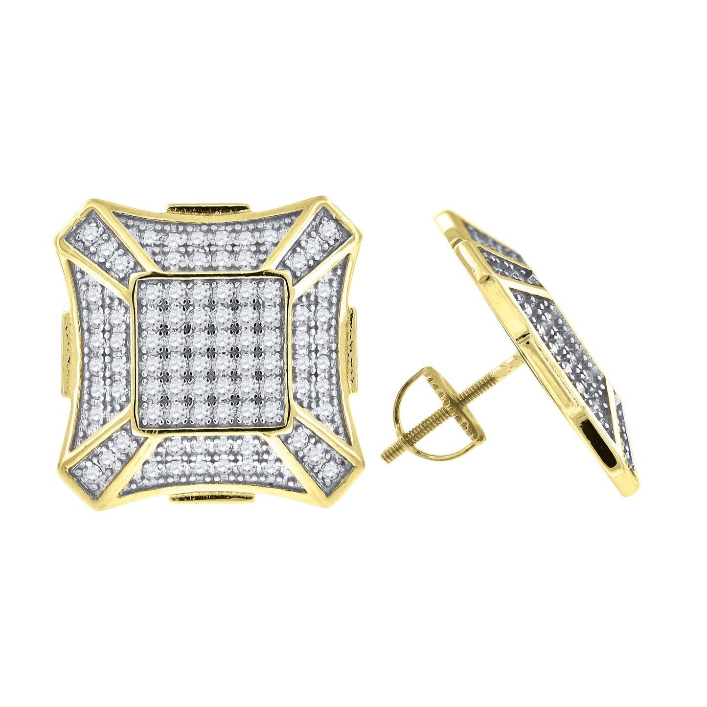 Sterling Silver Or Yellow-Tone Womens Cubic Zirconia Square Stud Earrings