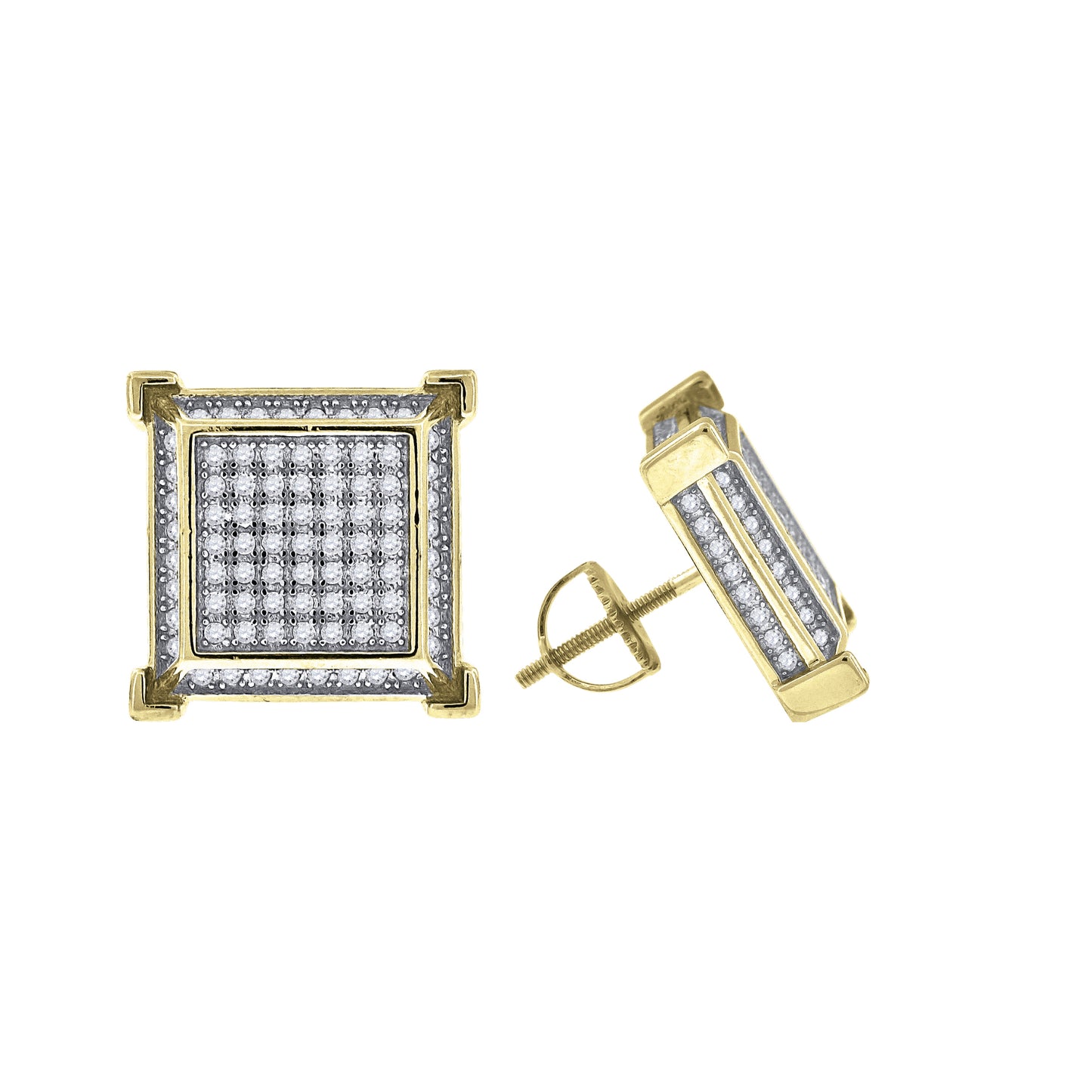 Sterling Silver Or Yellow-Tone Unisex Cubic Zirconia Square Stud Earrings