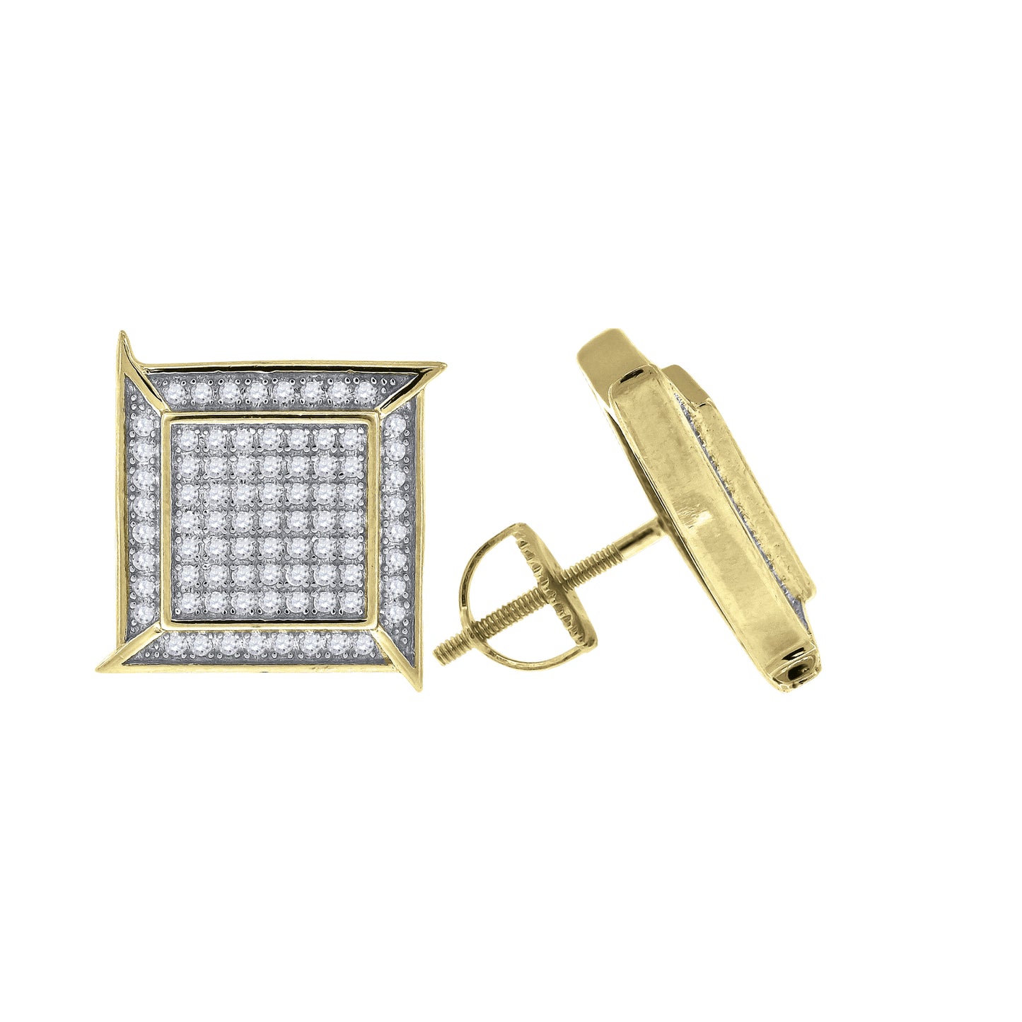 Sterling Silver Or Yellow-Tone Unisex Cubic Zirconia Square Stud Earrings