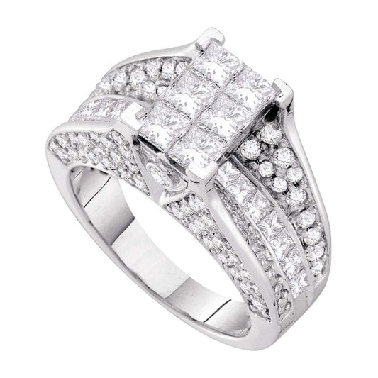 14K White Gold Princess Diamond Cluster Bridal Wedding Engagement Ring 3 Cttw, Womens Size: 5-10