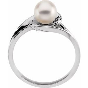 14K White Gold Cultured White Akoya Pearl Pearl 6 Mm Polished Cultured White Akoya Pearl Ring Size 6