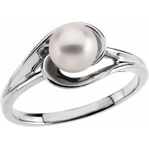 14K White Gold Cultured White Akoya Pearl Pearl 6 Mm Polished Cultured White Akoya Pearl Ring Size 6