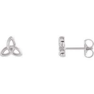 14K White Gold Pair Friction Backs Celtic-Inspired Trinity Earrings