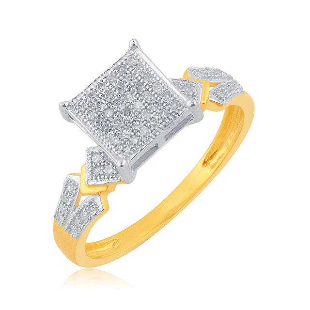 10K Yellow Gold 0.19 Cttw Round Micro Pave Diamond Ladies Ring