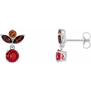 14K White Gold Round 5 Mm Natural Multi-Gemstone Earrings