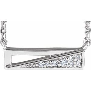 14K White Gold Round G-I I1 .05 Ctw Natural Diamond Bar Necklace, Length: 18 In
