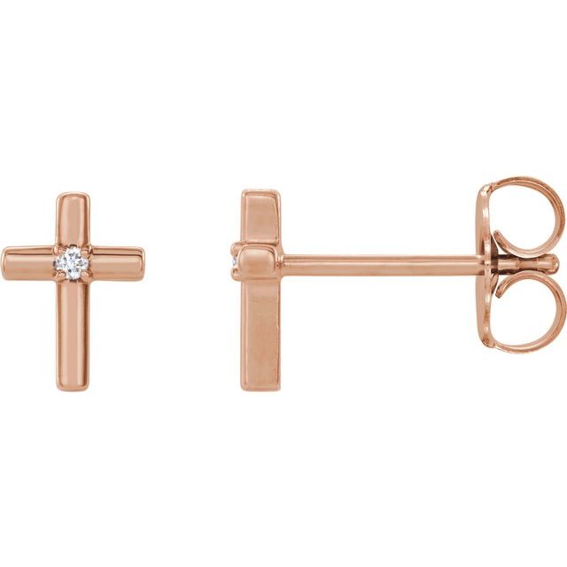 14K White Or Yellow Or Rose Gold Round 1.1Mm I1, G-H Friction 4-Prong Polished .01 Ctw Natural Diamond Cross Earrings