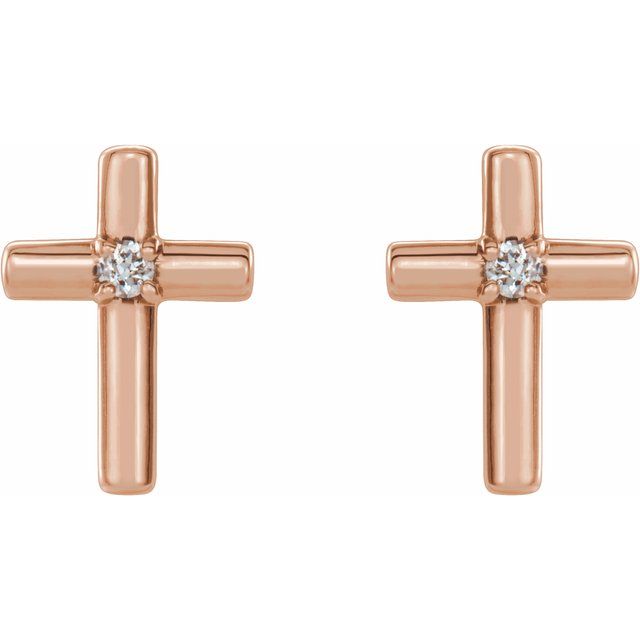 14K White Or Yellow Or Rose Gold Round 1.1Mm I1, G-H Friction 4-Prong Polished .01 Ctw Natural Diamond Cross Earrings