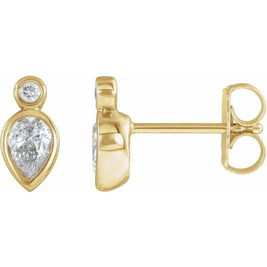 14K Yellow Gold Pear 4.5 X 3 Mm Friction Backs Polished 1/3 Ctw Natural Diamond Earrings With Backs