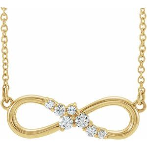 14K Yellow Gold 1/8 CTW Natural Diamond Infinity-Inspired Bar 18" Necklace