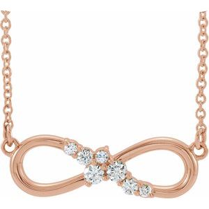 14K Rose Gold 20.7 X 6.2 Mm 18 In Polished 1/8 Ctw Natural Diamond Infinity-Inspired Bar Necklace