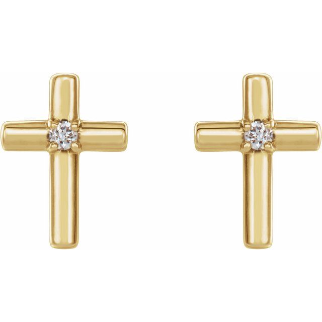 14K White Or Yellow Or Rose Gold Round 1.1Mm I1, G-H Friction 4-Prong Polished .01 Ctw Natural Diamond Cross Earrings