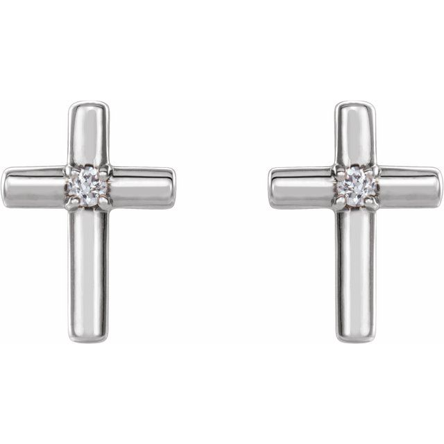 14K White Or Yellow Or Rose Gold Round 1.1Mm I1, G-H Friction 4-Prong Polished .01 Ctw Natural Diamond Cross Earrings