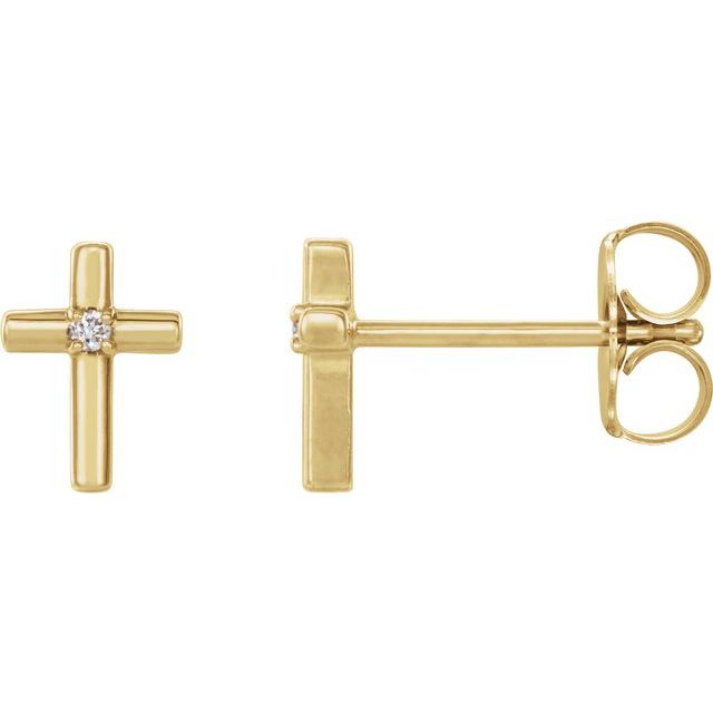14K White Or Yellow Or Rose Gold Round 1.1Mm I1, G-H Friction 4-Prong Polished .01 Ctw Natural Diamond Cross Earrings