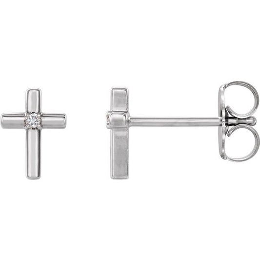 14K White Or Yellow Or Rose Gold Round 1.1Mm I1, G-H Friction 4-Prong Polished .01 Ctw Natural Diamond Cross Earrings