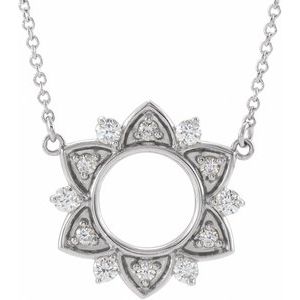 14K White Gold 17.6 X 16.9 Mm 18 In Polished 1/4 Ctw Natural Diamond Necklace