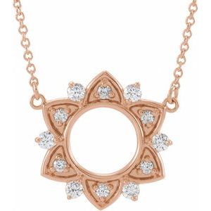 14K Rose Gold 17.6 X 16.9 Mm 18 In Polished 1/4 Ctw Natural Diamond Necklace